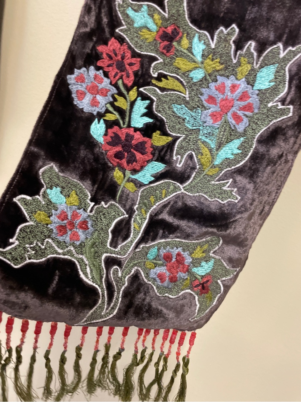 Chan Luu | Embroidered Velvet Floral Scarf w/ Beaded Fringe ♥ Price is FIRM - Picture 5 of 8